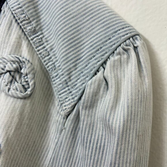 Free People Womens Jacket Medium Striped Denim Military Style Button Blazer - Picture 15 of 16